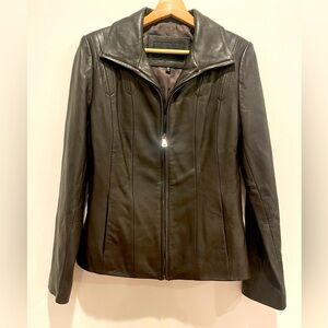 Avanti Dark Brown Leather Jacket Stand-Up Collar and Fitted Design size S EUC